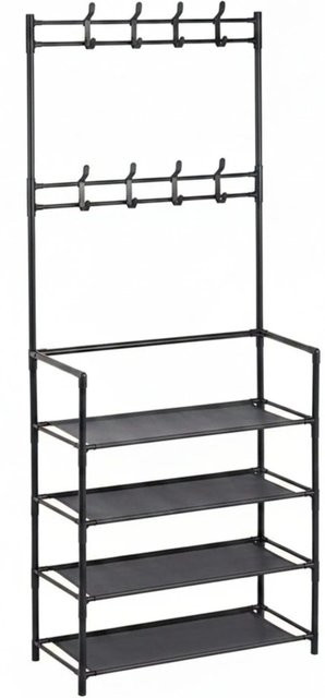 Relaxdays Garderobenständer mit Schuhregal aus Metall in Schwarz, H: 150,5 cm, B: 59,5 cm, T: 25 cm - Bild 1