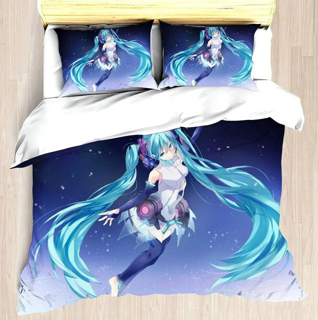 Hatsune Miku Anime Bettwäsche-Set aus Polyester mit Motiv, Farbe: Blau, B/H: 135 x 200 cm - Bild 1