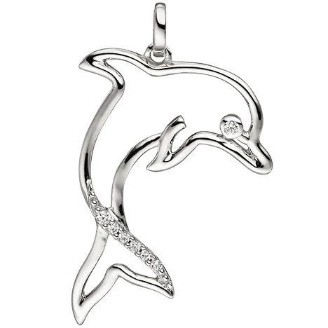 Colfem Anhänger Delfin, 333 Weißgold, 7 Zirkonia - Bild 1