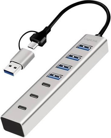 LogiLink UA0442 USB-Hub mit 4 USB-A und 3 USB-C Ports, USB 3.0 5 GBit/s, Aluminium, Silber - Bild 1