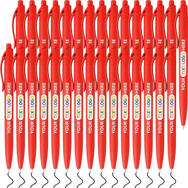 50 Stück personalisierte Kugelschreiber aus Kunststoff mit Text oder Logo in Schwarz und Rot für Büro und Unternehmen - Bild 1