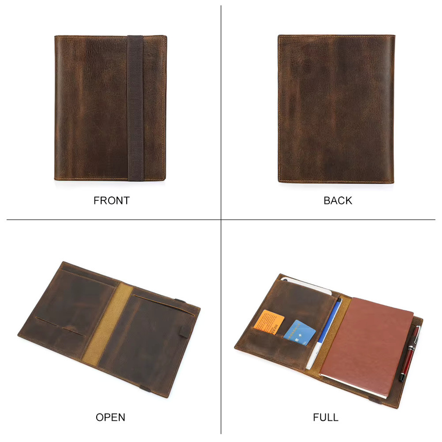 Vintage Crazy Horse Leder-Portfolio für iPad Mini und A5-Notizbuch in Braun - Bild 4