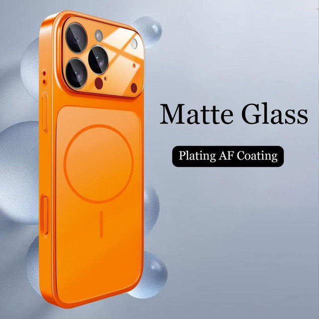 Magnetische Nano Matte Glas Hülle für iPhone 15 Pro in Orange mit MagSafe Unterstützung - Bild 1