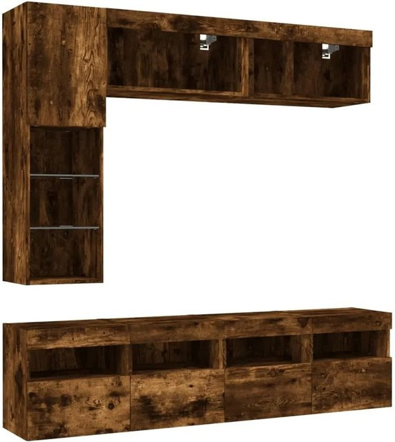 vidaXL 7-teilige moderne TV-Wohnwand mit LED-Beleuchtung in Räuchereiche Matt - Bild 1