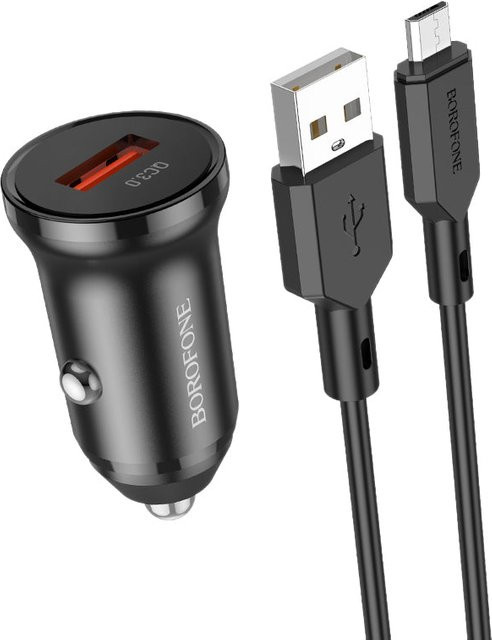 Borofone BZ18 Auto-Ladegerät mit microUSB-Kabel, 18W, 3A, USB-A, Schwarz - Bild 1