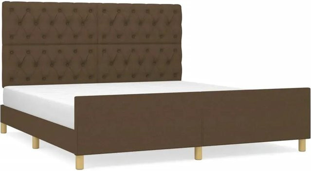 vidaXL Bettgestell mit Kopfteil aus massivem Lärchenholz und Stoff in Dunkelbraun B/T/H: 160 x 200 x 128 cm - Bild 1