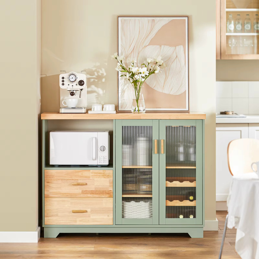 SoBuy Buffet Sideboard FSB81 in Beige mit Glastüren aus Kautschukholz und MDF - Bild 1