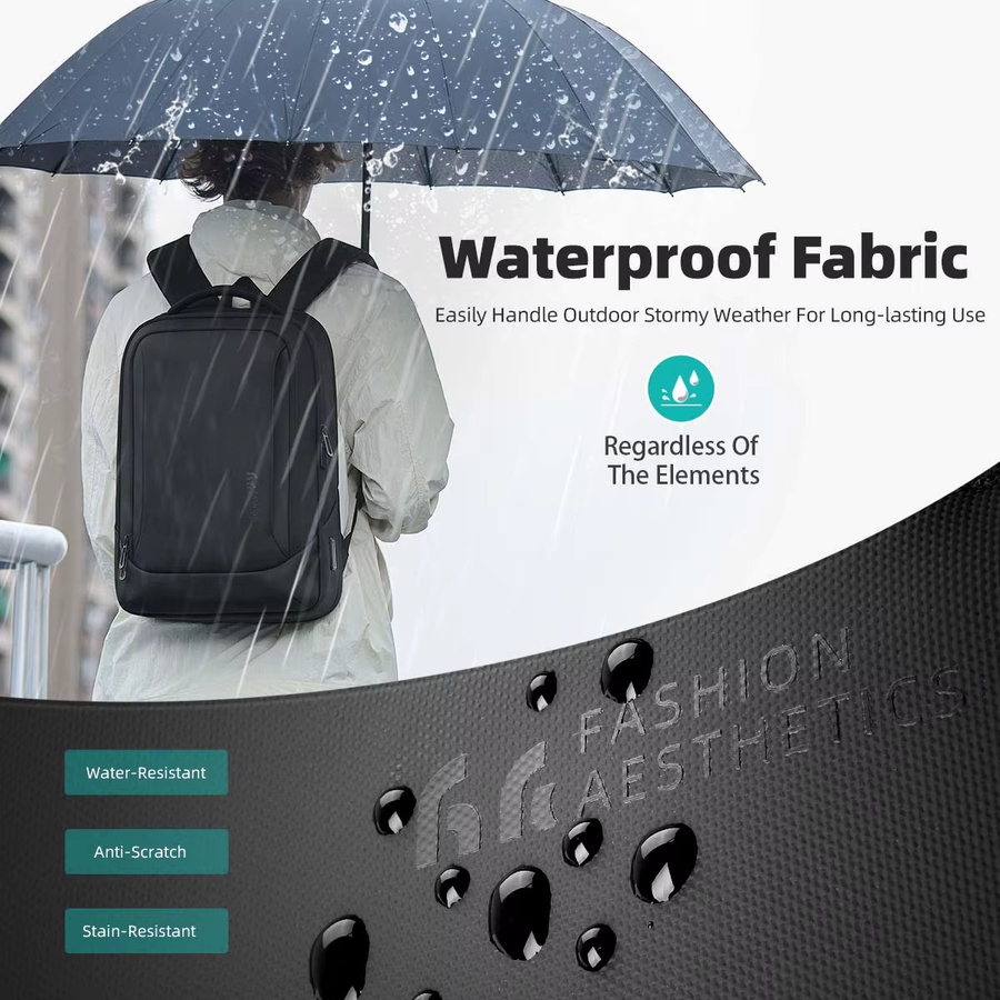 Heroic Knight Multifunktionaler Herren-Rucksack für 15,6-Zoll-Laptops, wasserdicht, große Kapazität mit USB-Anschluss, Schwarz - Bild 2