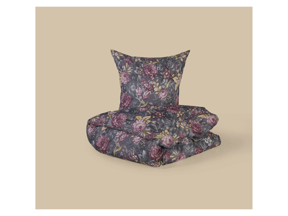 LIVARNO Renforcé-Bettwäsche Set mit Bettbezug und Kissenbezug in Blumen/anthrazit, B/H: 135 x 200 cm und 80 x 80 cm - Bild 2