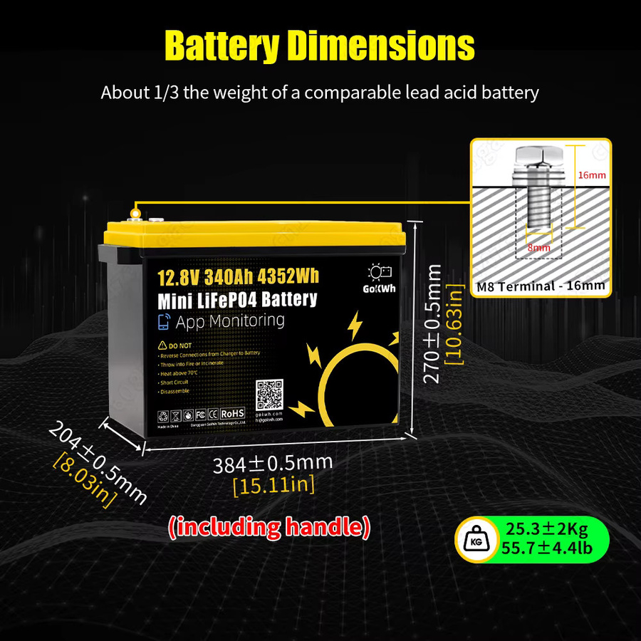 Futuraglow LiFePO4 Batterie 12V 340Ah 12,8V wiederaufladbare Lithium-Eisenphosphat-Batterie für Solar-Heimenergiespeichersysteme - Bild 3