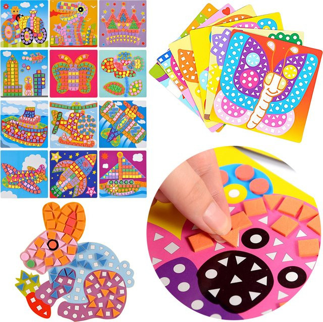 ZYF 3D EVA Mosaik Puzzle Aufkleber, Tiere und Fahrzeuge, 6er Packung - Bild 1