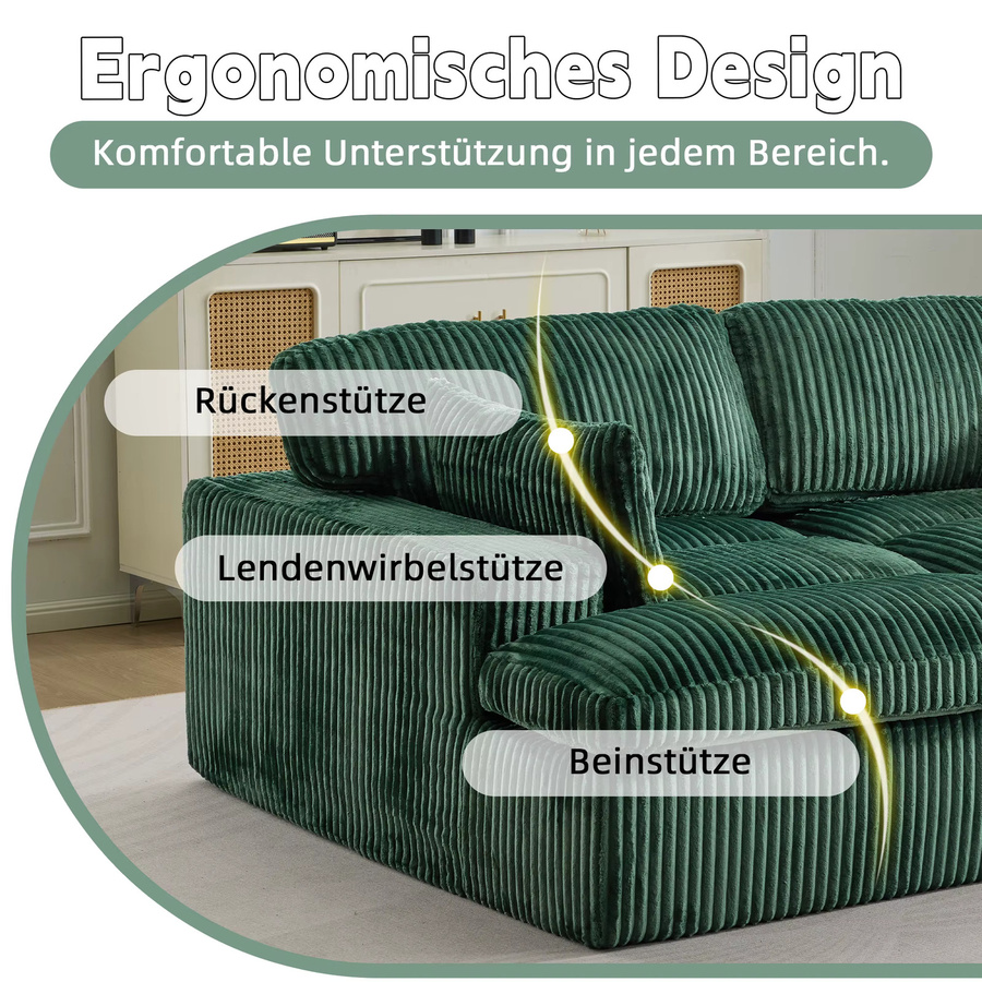 Vankel Modernes 2-Sitzer Modulsofa aus Cord in Grün und Beige mit ergonomischem Design - Bild 4