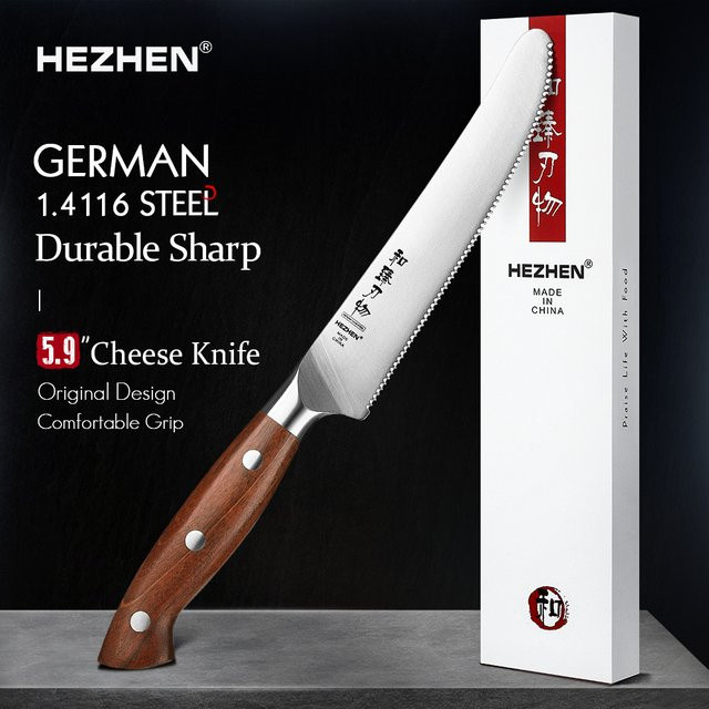 HEZHEN Käsemesser aus Edelstahl mit Redwood-Griff in Silber - Bild 1