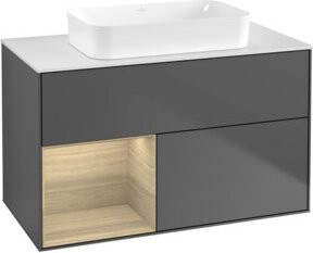 V&B Waschtischunterschrank Finion Wandbeleuchtung mit Regalfach links oben in Anthrazit, Breite: 100 cm, Tiefe: 60,3 cm - Bild 1