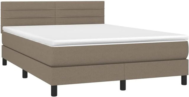 vidaXL Boxspringbett mit Matratze und LED-Unterbettbeleuchtung in Taupe, Hybrid-Bett mit USB-Ladeport und Taschenfederkern, B/T: 140 x 190 cm - Bild 1
