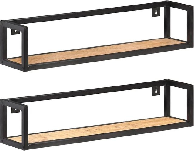 vidaXL Wandregale Set aus Mangoholz und Metall im Industrial Design, 2 Stück, Farbe Braun/Schwarz, Breite: 80 cm - Bild 1