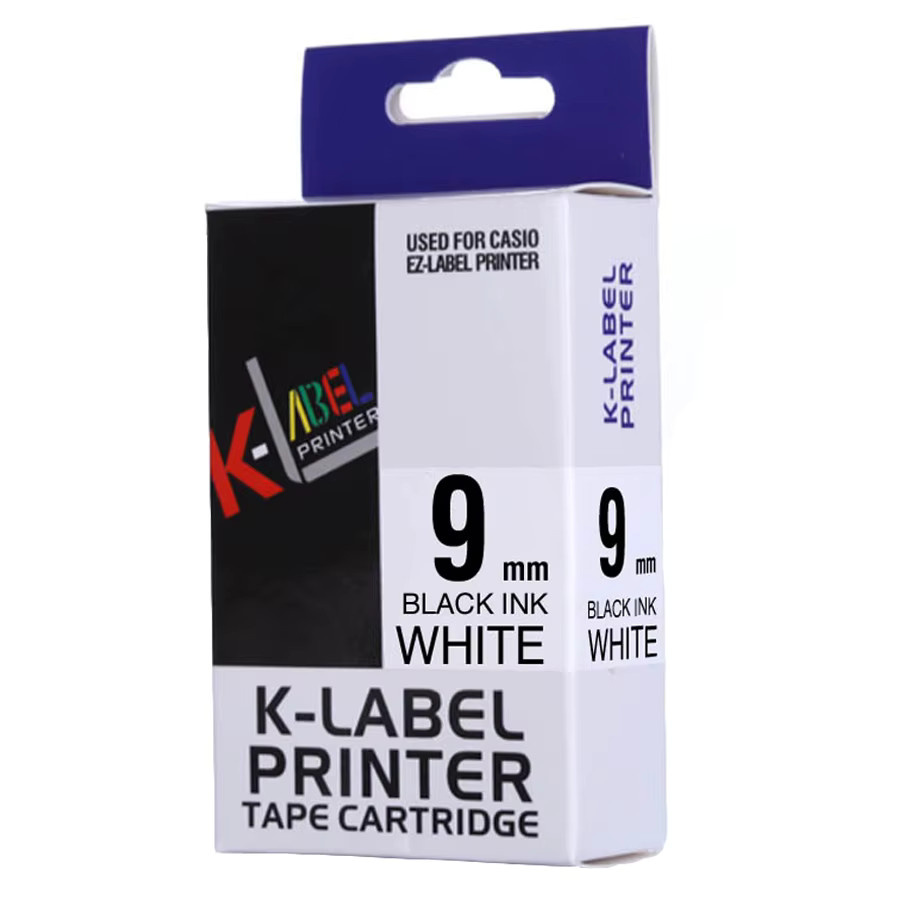 Casio kompatibles Etikettenband XR-9WE für KL-60 KL-120 KL-820 KL-200, Thermodruck, Blau auf Weiß - Bild 1