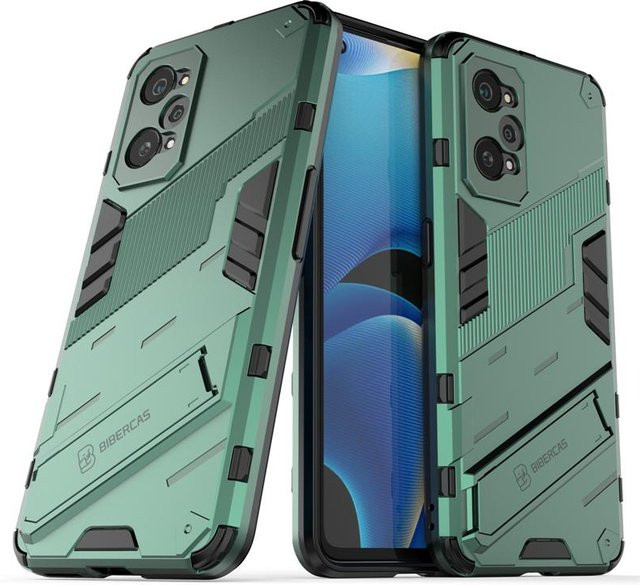 Realme GT Neo2 Hülle im Punk-Stil mit Schutz-Rüstung Bumper Case in Grün für Realme GT Neo, GT G und C21Y - Bild 1