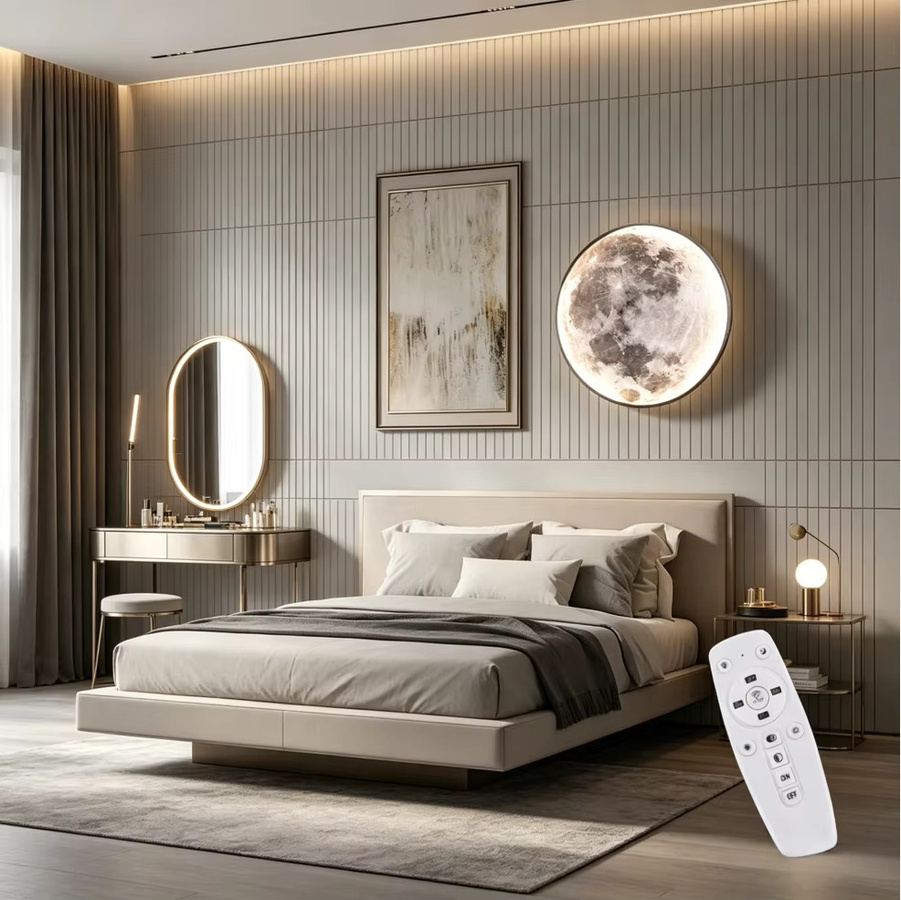 RRBEST LED Wandleuchte Mond in Weiß, dimmbar mit Fernbedienung, Art Deco Design, Durchmesser: 80 cm - Bild 4