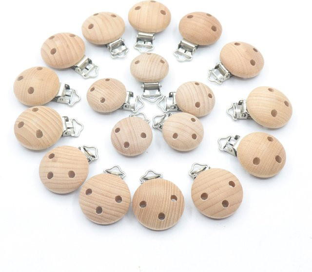 5er Set Holz Schnullerclips aus Buche in Braun als Beißring und Zahnenhilfe für dein Baby - Bild 1