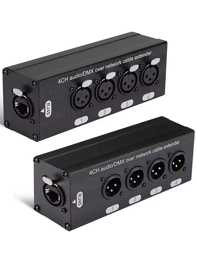 TITAK STP RJ45 Cat5/6 auf 4 Kanal XLR 3Pin Multi Netzwerk Extender für Audio und Bühnenbeleuchtung, Schwarz - Bild 6