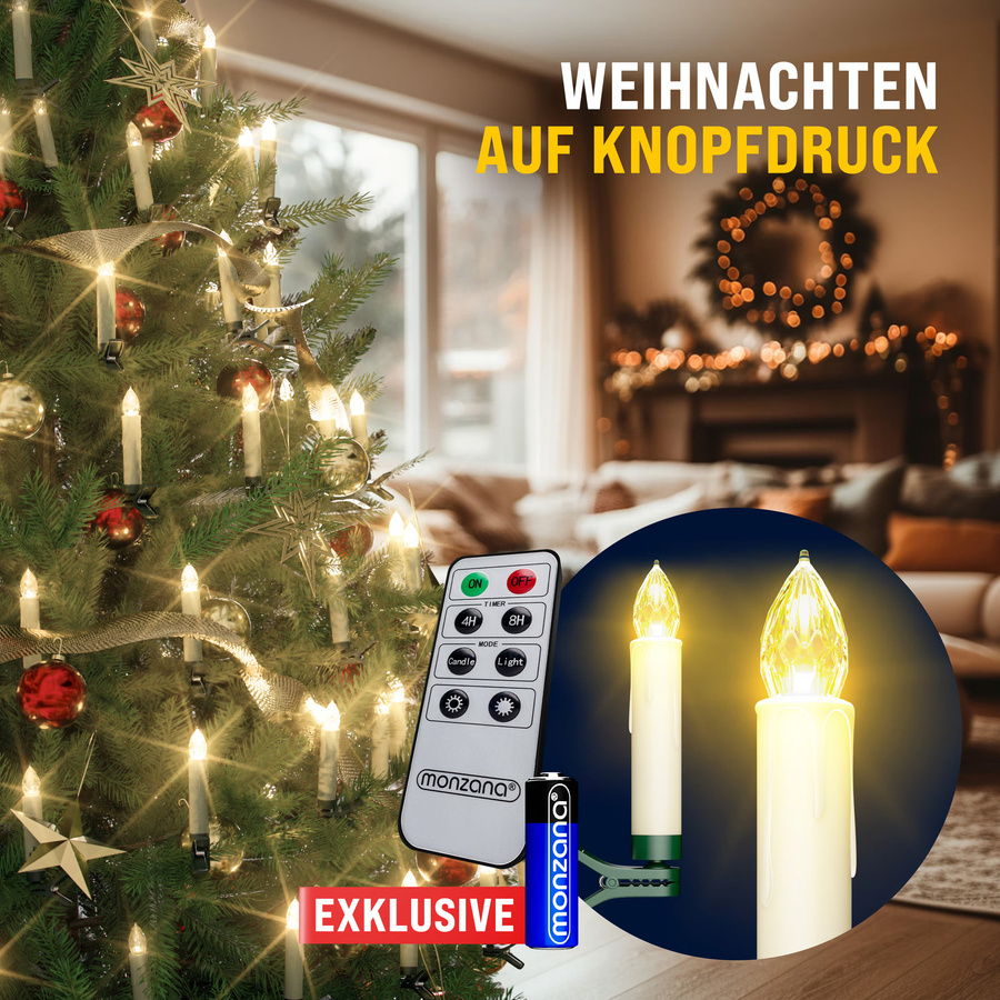 CASARIA LED Weihnachtsbaumkerzen 30er-Set in Weiß mit Timer, Fernbedienung und Flicker-Effekt - Bild 2
