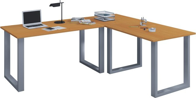 VCM Eckschreibtisch Lona U in Braun mit Holzstruktur-Nachbildung und Metallgestell, L-Form, B/T/H: 190 x 50 x 190 cm - Bild 1
