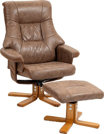 HOMCOM Relaxsessel mit Hocker, drehbarer Fernsehsessel mit Liegefunktion aus Mikrofaser, Braun, B: 78 cm, T: 82,5 cm, H: 109 cm, Aosom