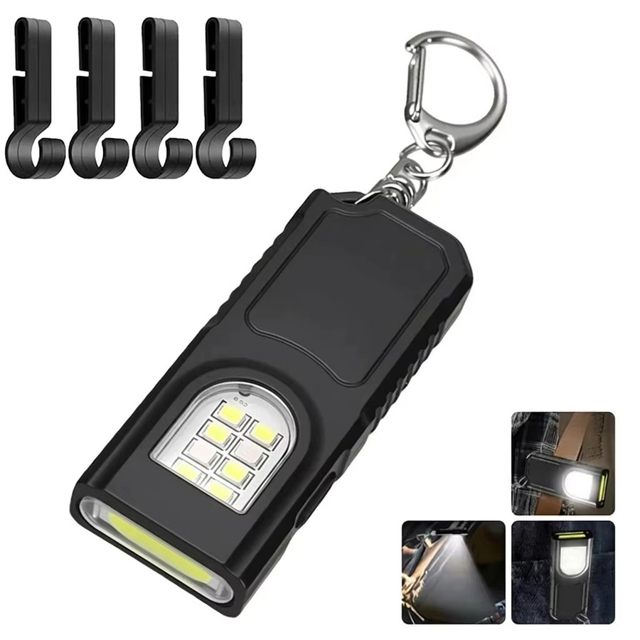 ESMARTER Mini-Taschenlampe als Schlüsselanhänger mit USB-Ladefunktion, LED COB Arbeitslicht in Schwarz - Bild 4