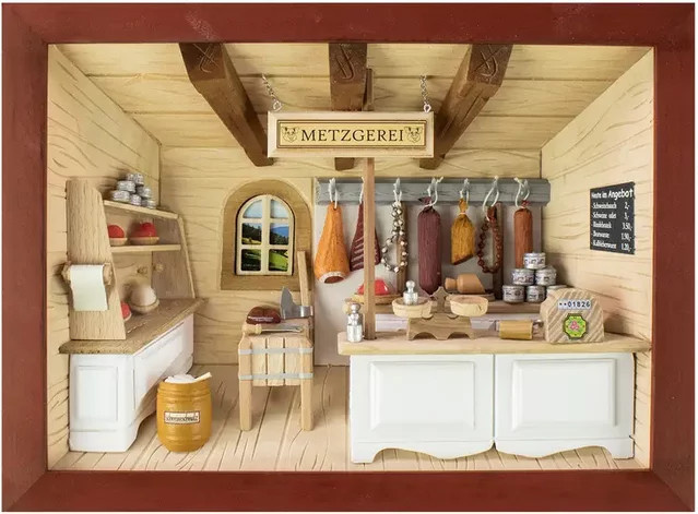 3D-Holzbild Metzgerei in Braun und Multicolour, Rechteckig, B/H: 30,0 x 22,0 cm - Bild 1