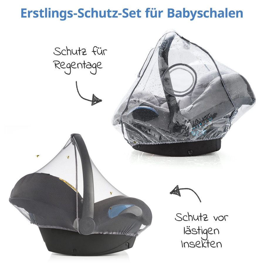 Zamboo Erstlings-Schutz-Set für Babyschalen mit Insektenschutz und Regenschutz in Grau und Transparent - Bild 1