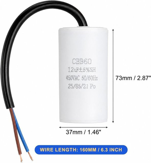 JTRkagane CBB60 Anlaufkondensator 12UF 450V für Wasserpumpen in Weiß - Bild 1