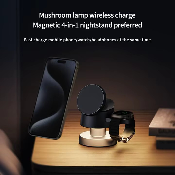 XIKCU Magnetisches kabelloses Ladegerät mit LED-Lichtständer für MagSafe iPhone 17 16 15 14 13 12 Apple Watch und AirPods Pro als Schnellladestation in Schwarz und Multicolour - Bild 5