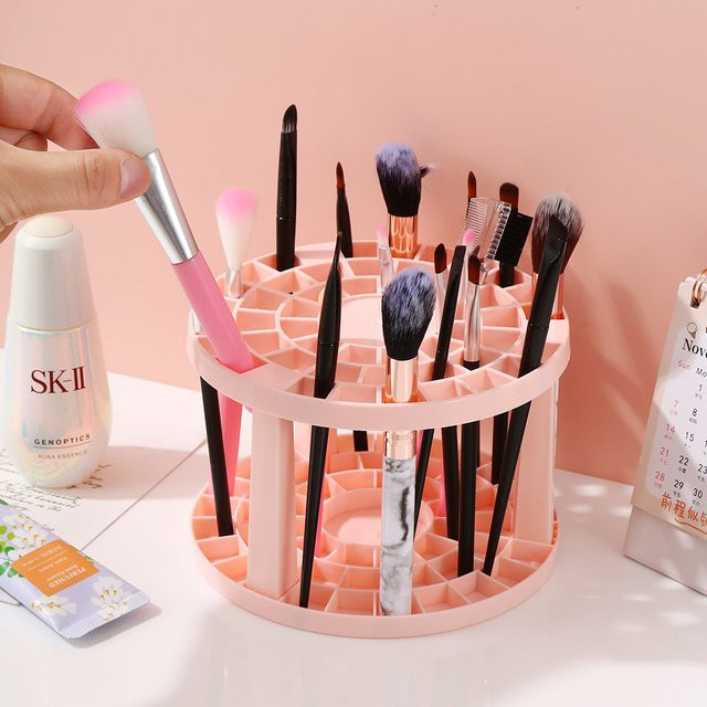 Multifunktionales rundes Tischregal aus Kunststoff mit Stifthalter und Kosmetik-Aufbewahrung in Pink - Bild 1