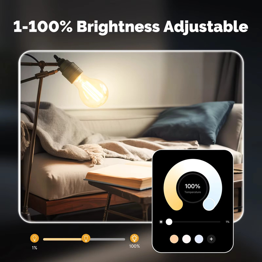 MOES Tuya Matter E27 Smart LED Glühlampe 7W, 806Lm, dimmbar, CCT 2700K-6500K, Weiß, Sprachsteuerung mit Alexa und Google Home - Bild 3