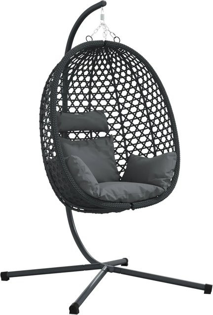 vidaXL Hängesessel Eierstuhl mit Ständer und Kissen in Anthrazit und Schwarz aus Poly Rattan, B/T/H: 104 x 100 x 191 cm - Bild 1