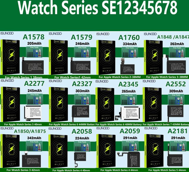 ISUNOO Akku für Apple Watch Series SE 1 2 3 4 5 6 7 8 iWatch S1 S2 S3 S4 S5 S6 S7 S8 in Schwarz - Bild 1