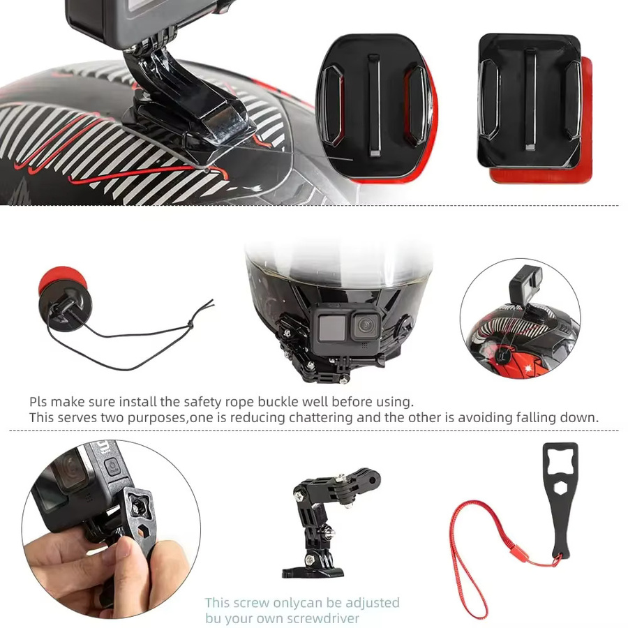 HONGDAK Sportkamera-Zubehörset Schwarz für GoPro 12 11 10 Insta360 X3 X4 SJCAM mit universellem verstellbarem Montageset - Bild 2