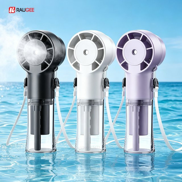 Tragbarer Wassernebelventilator von ragee in Schwarz mit Ultraschall-Vernebler und 4 Geschwindigkeitsstufen, wiederaufladbarer USB-Handventilator und Mini-Luftbefeuchter - Bild 1
