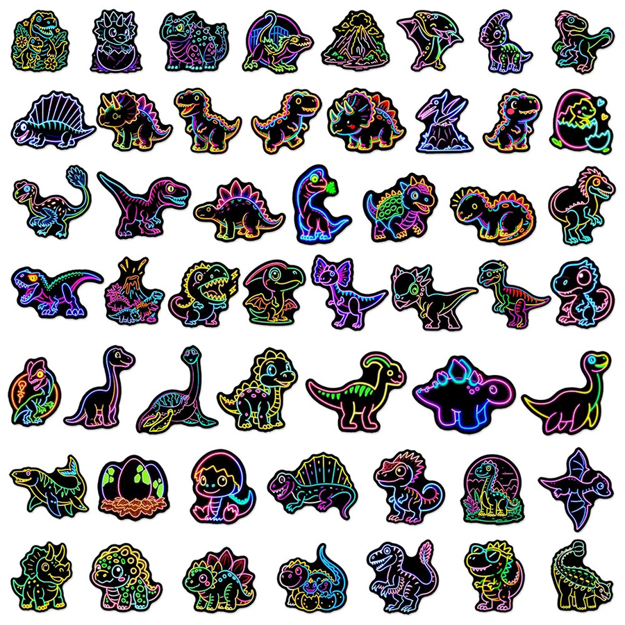 Rspctou Cartoon-Dinosaurier-Aufkleber, Neon-Graffiti, wasserdicht - Bild 3