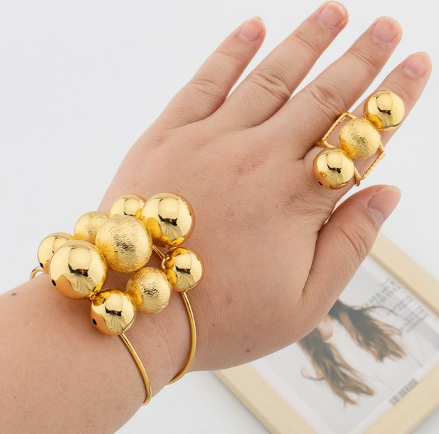 Schmuck Set YM, Manschette Armreif und Ring, Gold, Perle, Damen - Bild 1