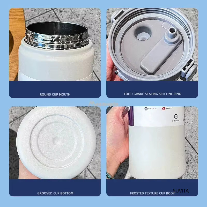 PGY Thermo-Wasserflasche aus Edelstahl mit Strohhalm, 1,2 l, Grün/Weiß - Bild 1