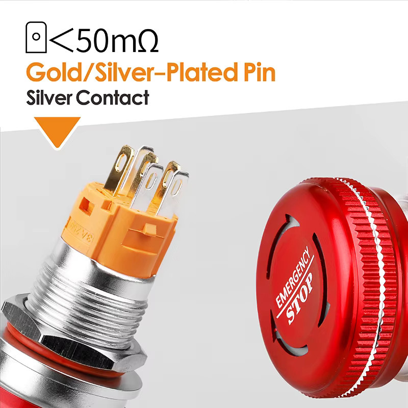 LANBOO Pilzförmiger Notfall-Druckknopfschalter 1NO1NC in Rot mit wählbarer Beleuchtung (16mm/19mm/22mm) - Bild 3