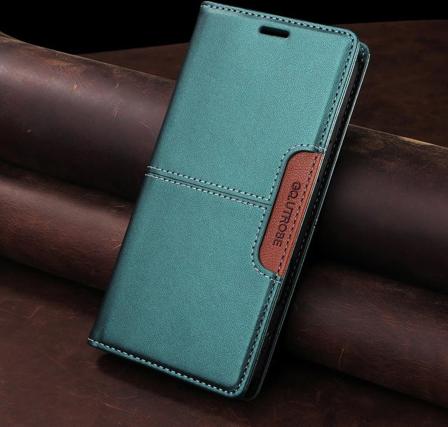 Magnetische Business Lederhülle mit Kartenfach für iPhone 11 bis iPhone 16 Pro Max in Grün - Bild 1