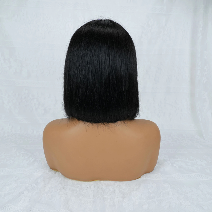 OYM HAIR Bob-Perücke aus Echthaar, 10 Zoll, schwarz, glatt mit Pony, Damen - Bild 2