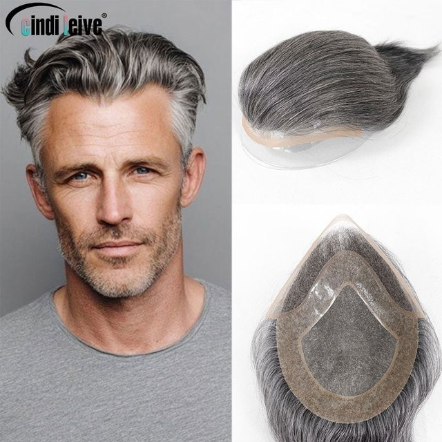 Bfirehair Herren-Toupet, graues menschliches Haarteil - Bild 1