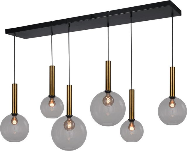 Masterlight Bella 2 Pendelleuchte 6-flammig in Rauchgrau und Messing antik mit Glaskugeln - Bild 1