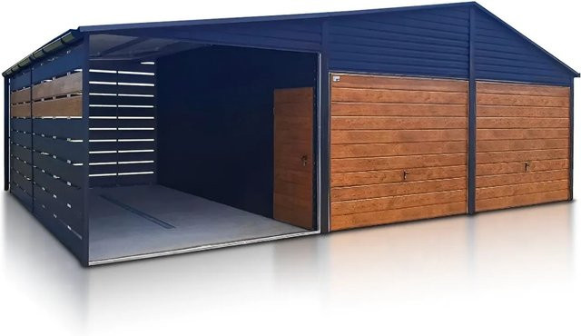 Liderstal Doppelgarage Standard aus Trapezprofilblech mit Carport in Graphit, B/T/H: 600 x 500 x 320 cm - Bild 1
