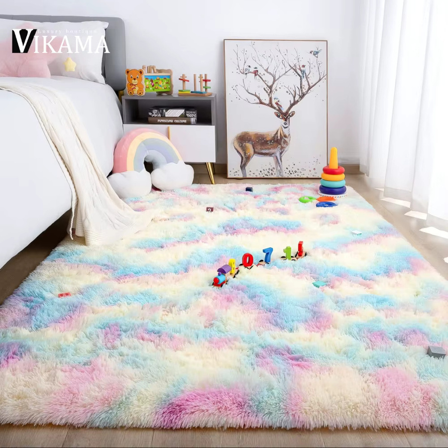 VIKAMA Kinderteppich in Rosa, flauschiger Plüschteppich aus Kunstfell für Kinderzimmer, Schlafzimmer und Wohnzimmer - Bild 2