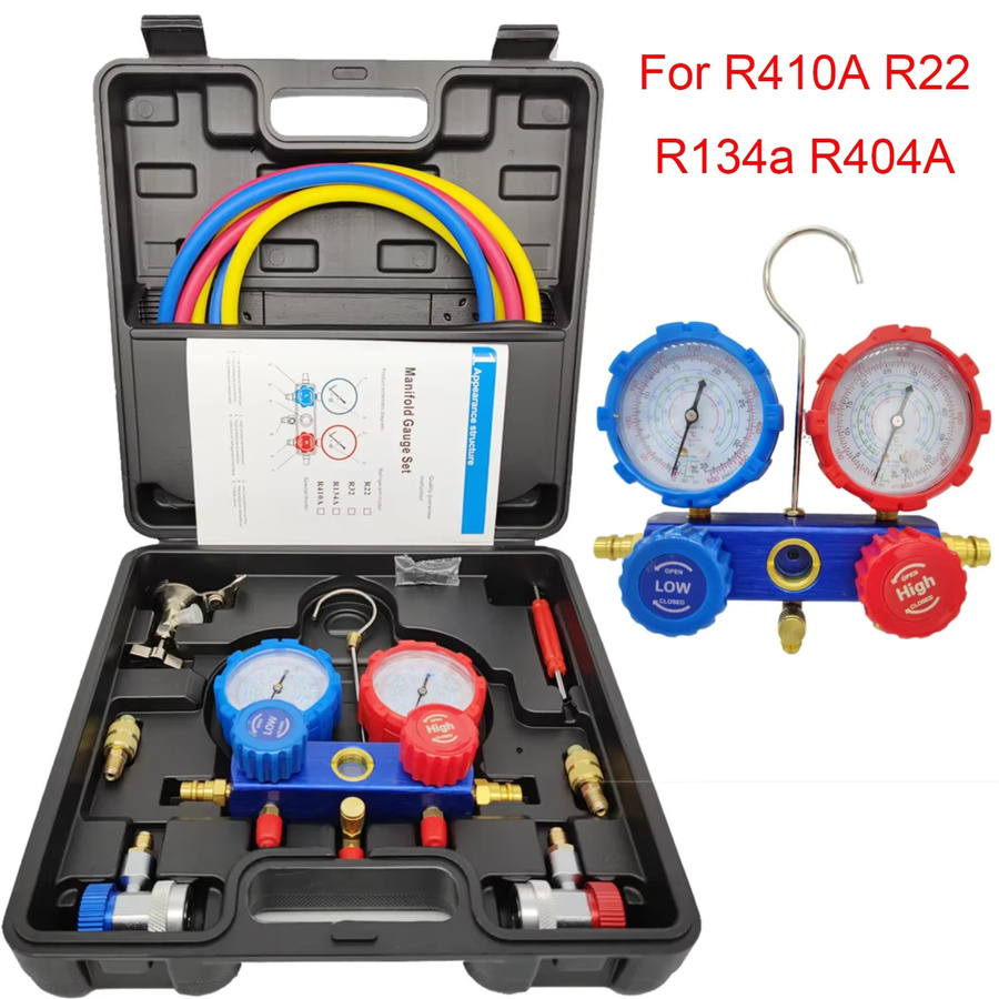 3-Wege-Kältemittel-Verteiler Kombi-Instrument für HVAC-Diagnose und Kältemittelbefüllung, kompatibel mit R410A, R22, R404A und R134A, Mehrfarbig - Bild 3